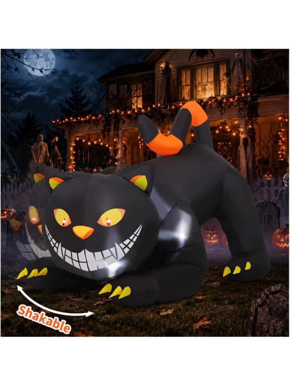 6 FT Halloween Inflatable Black Cat with Shakable Head & LED Lights - Yard Decor